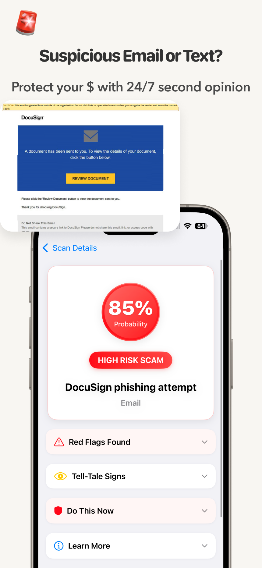 Scam Helper App Screenshot - Suspicious Email or Text